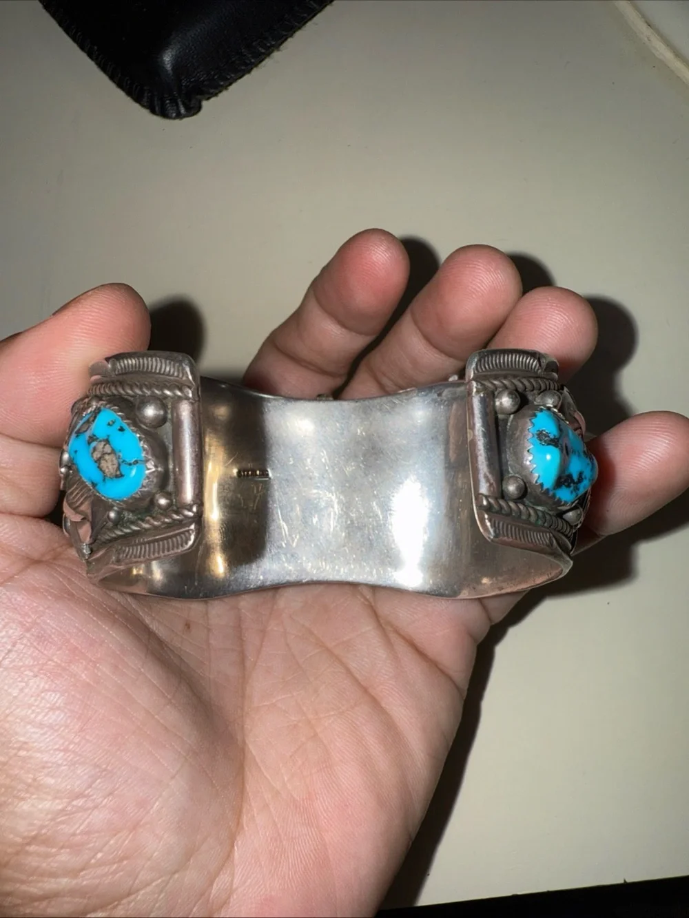 Vintage Sterling Silver Navajo Turquoise and coral inlay cuff watch